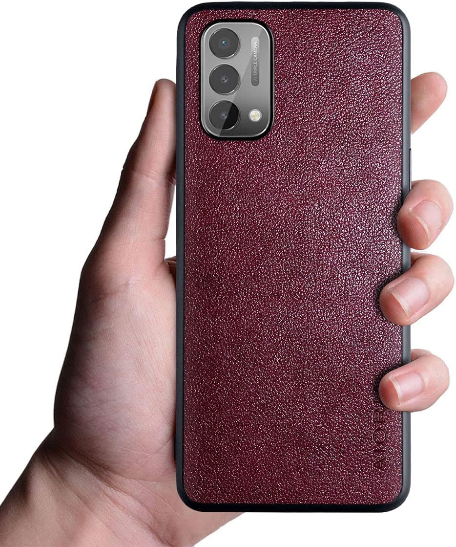 Aioria for Oneplus Nord N200 5G Case, 6.49 Inch Premium PU Leather Phone Cover Retro Design Full Protective Case for Oneplus Nord N200 5G (Coffee)  Aioria Dark Red  