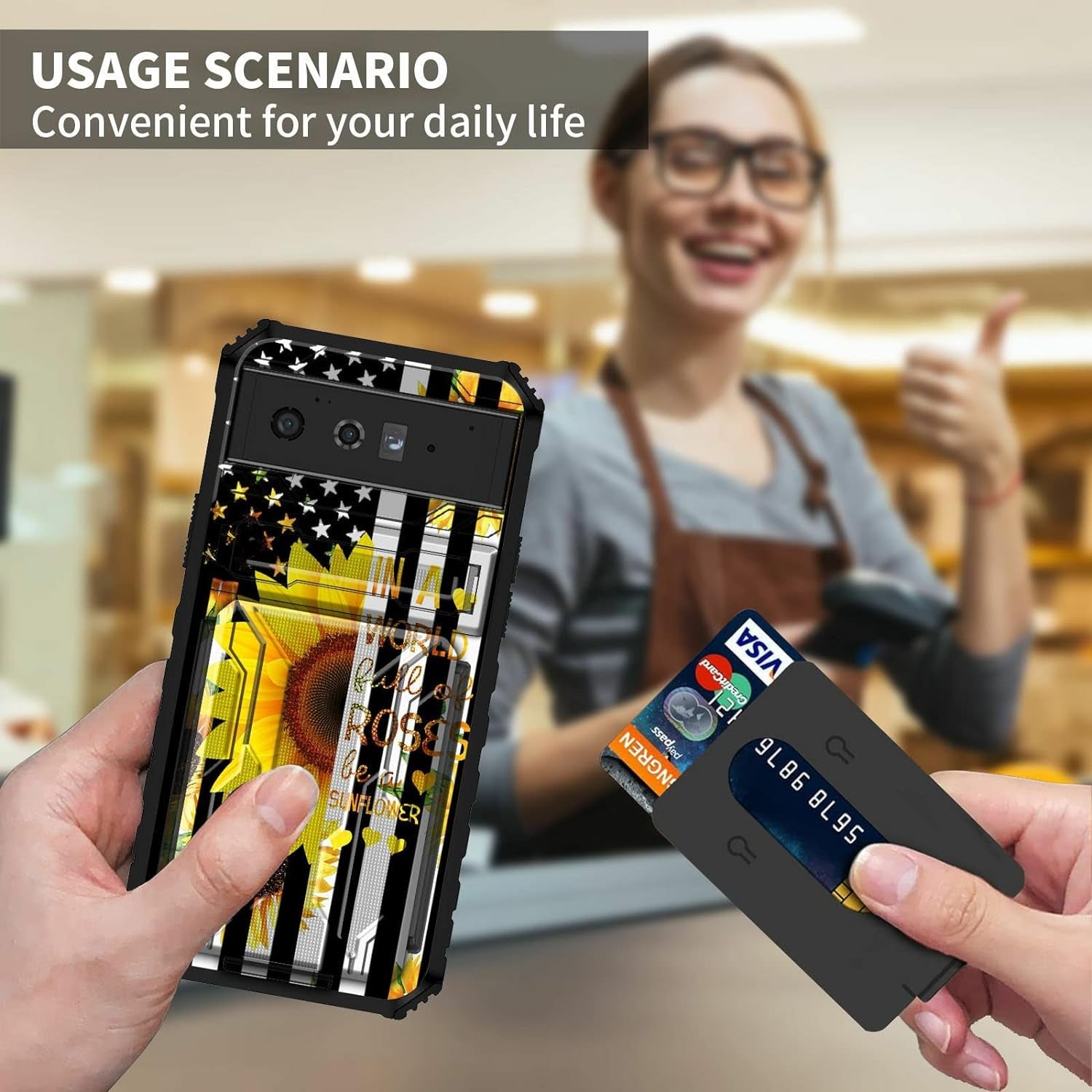 BEOTIWAD Wallet Case for Google Pixel 6 Pro,Dual Layer Heavy Duty Shockproof Holder Case with Detachable Card Slot and Kickstand Hide Cash and Credit Cards for Pixel 6 Pro,Sunflower Flags  BEOTIWAD   