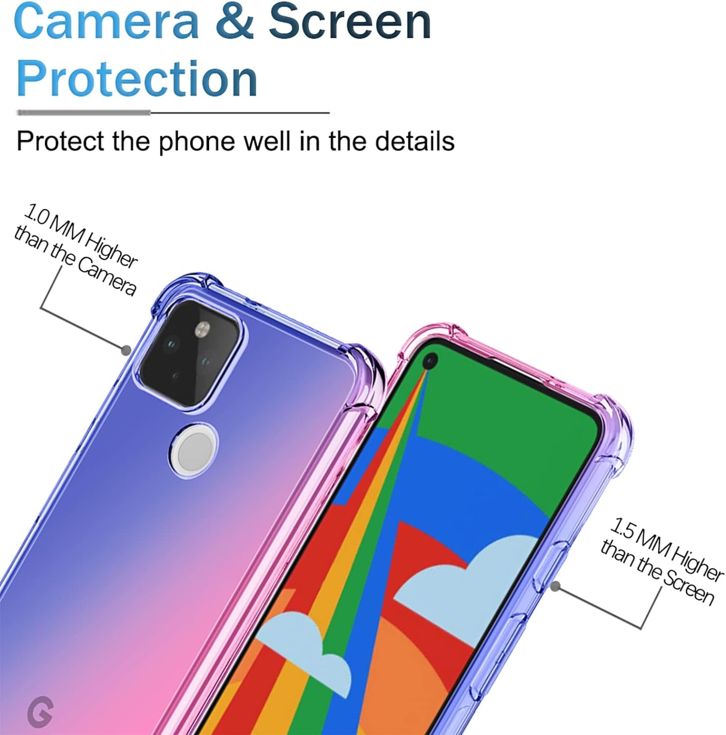 OEURVQO for Pixel 4A 5G Case Pixel 5 XL Case Clear Cute Gradient Colorful Slim Soft TPU Shockproof Bumper Anti-Scratch Protective Phone Cover for Google Pixel 4A 5G (Blue/Pink)  OEURVQO   