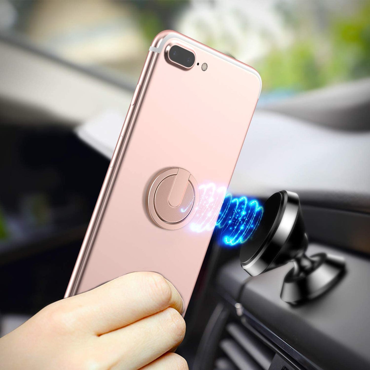 ICHECKEY Cell Phone Ring Holder Stand, 2 Pack 360° Rotation Universal Finger Ring Kickstand with Metal Phone Ring Grip for Magnetic Car Mount Compatible with All Smartphone, Ipad, Tablet, Rose Gold  ICHECKEY   