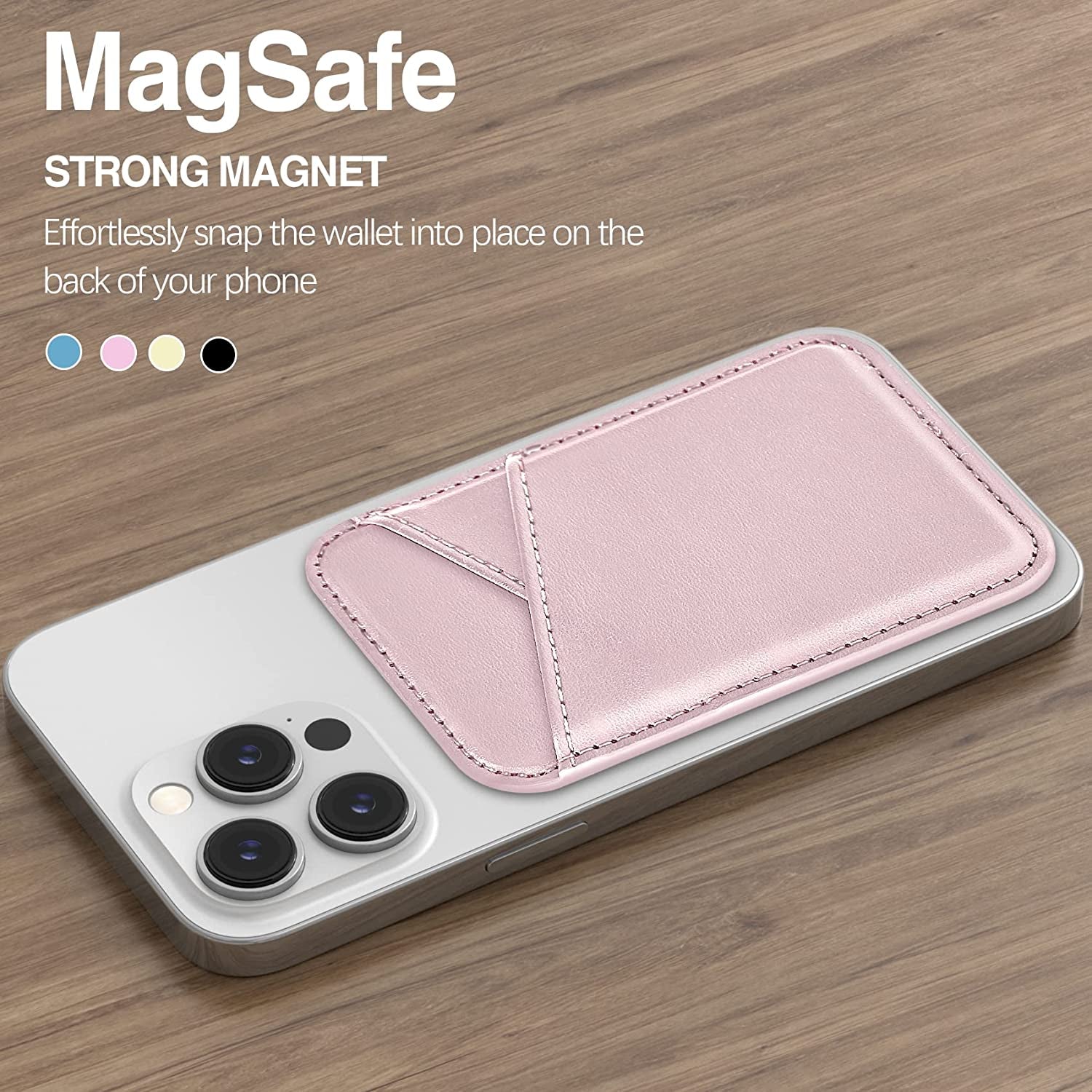 Miroddi Magnetic Card Wallet Holder with Magsafe for Back of Iphone 14/13/12 Series, Magsafe Wallet, Magsafe Leather Wallet, Independent Card Slot, Invisible Ultra-Thin, 3.85"X2.67"X0.12", [Pink]  Miroddi   