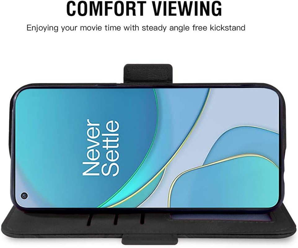 Compatible with Oneplus 8T Oneplus8T plus 9R 5G Wallet Case and Tempered Glass Screen Protector Flip Cover Card Holder Phone Cases for One Plus8T5G on 1 plus 8Tplus 1Plus 8T+ One+ 1+ 1+8T Pro G5 Black  Asuwish   