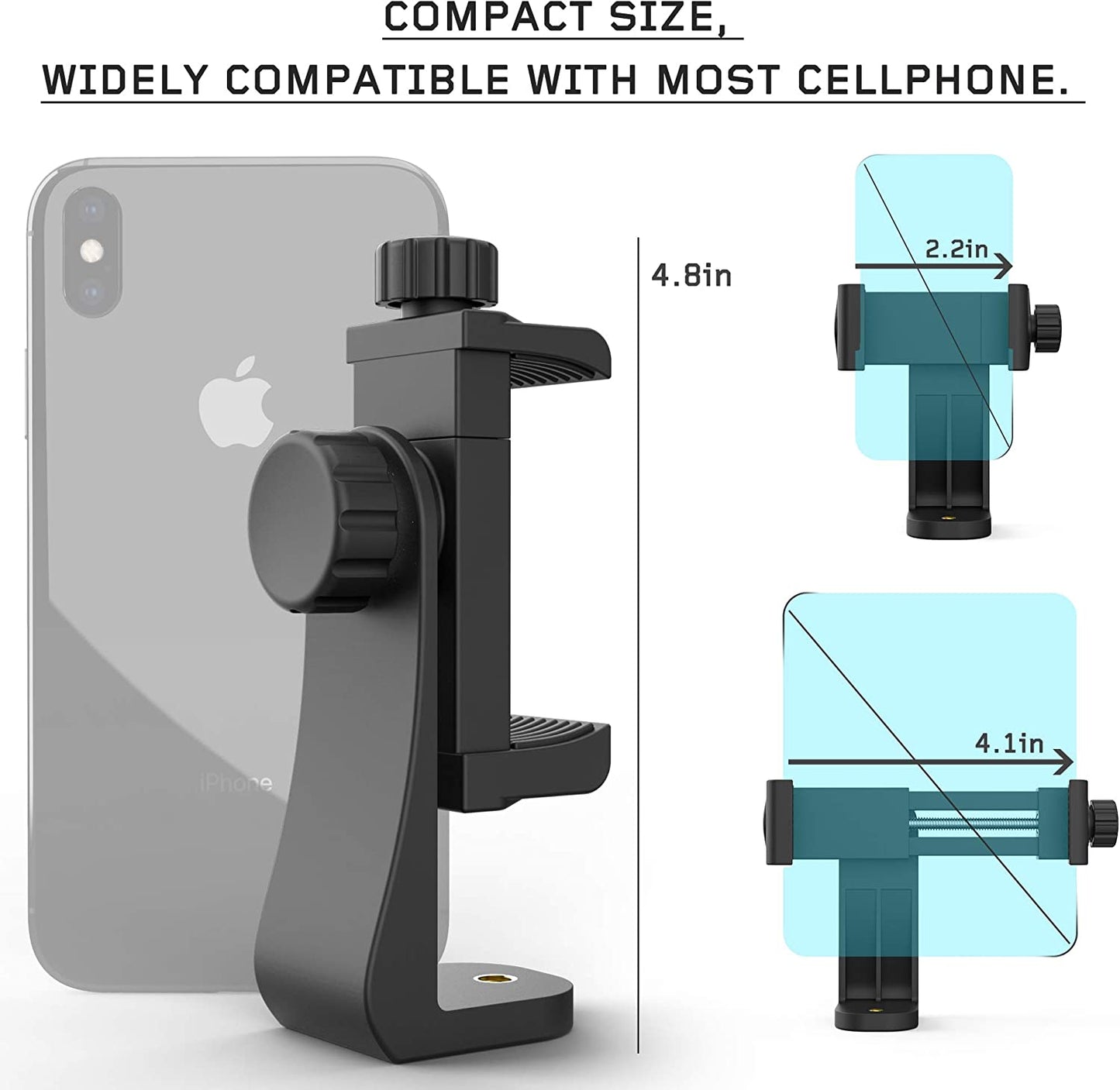 Universal Phone Tripod Mount Adapter with Ｗireless Camera Remote, Cell Phone Holder with Adjustable Clamp for Selfie Stick Monopod Compatible with Iphone, Samsung and so On, Wrist Strap Included  Zttopo   