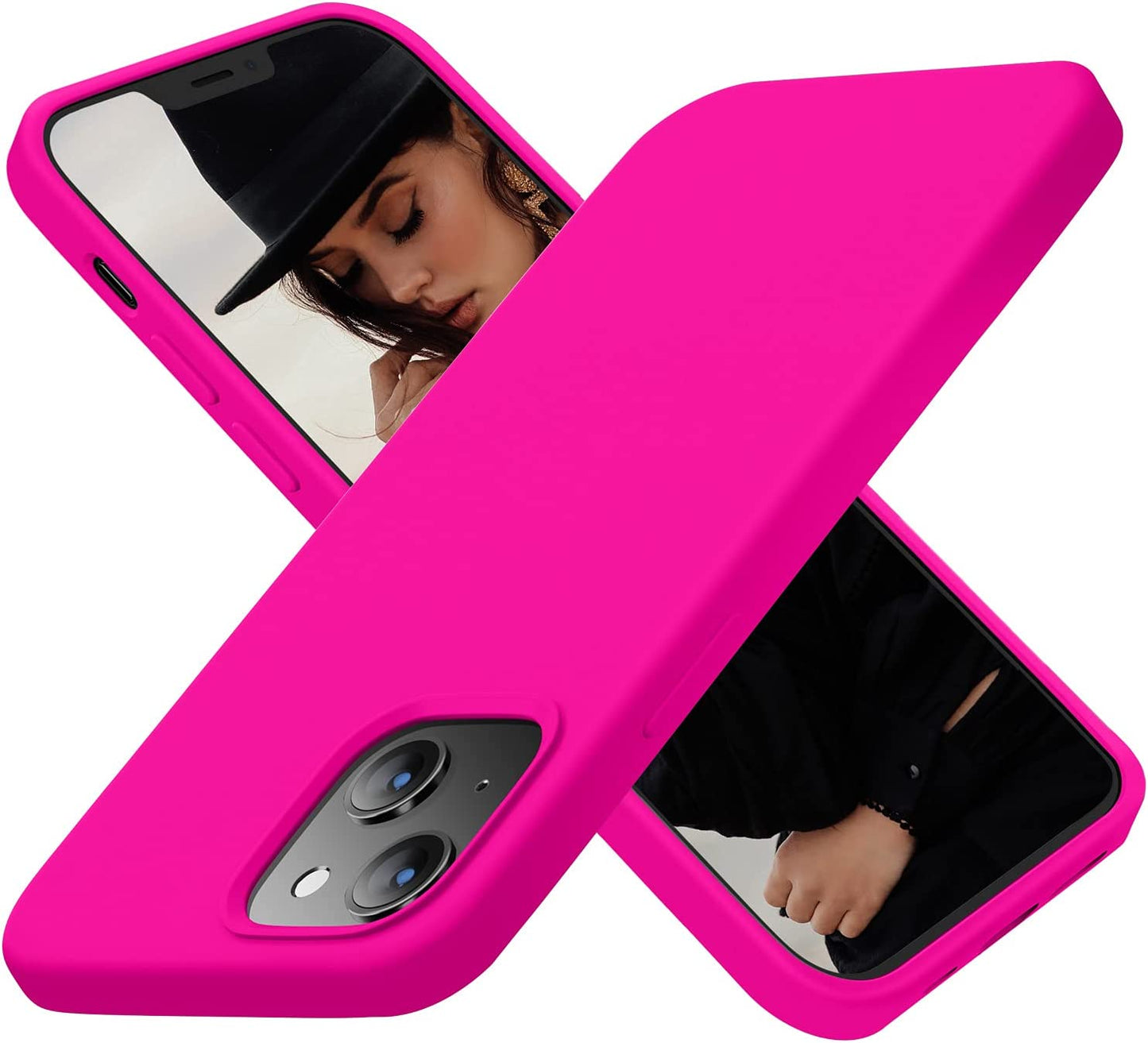 Cordking Designed for Iphone 13 Case, Iphone 14 Case, Silicone Ultra Slim Shockproof Protective Phone Case with [Soft Anti-Scratch Microfiber Lining], 6.1 Inch, Chalk Pink  Cordking Hot Pink  