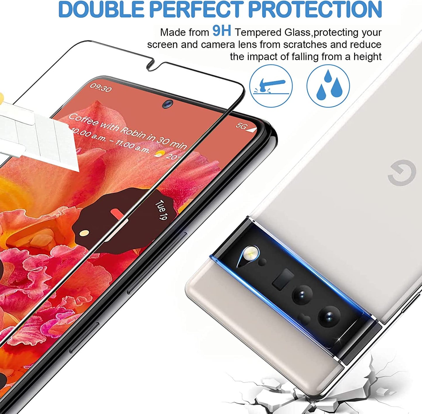 [3+3 Pack] Glass Screen Protector for Google Pixel 6 5G, 9H Tempered Glass, Ultrasonic Fingerprint Compatible,Hd Clear Case Friendly for Google Pixel 6 Glass Screen Protector  letosan   