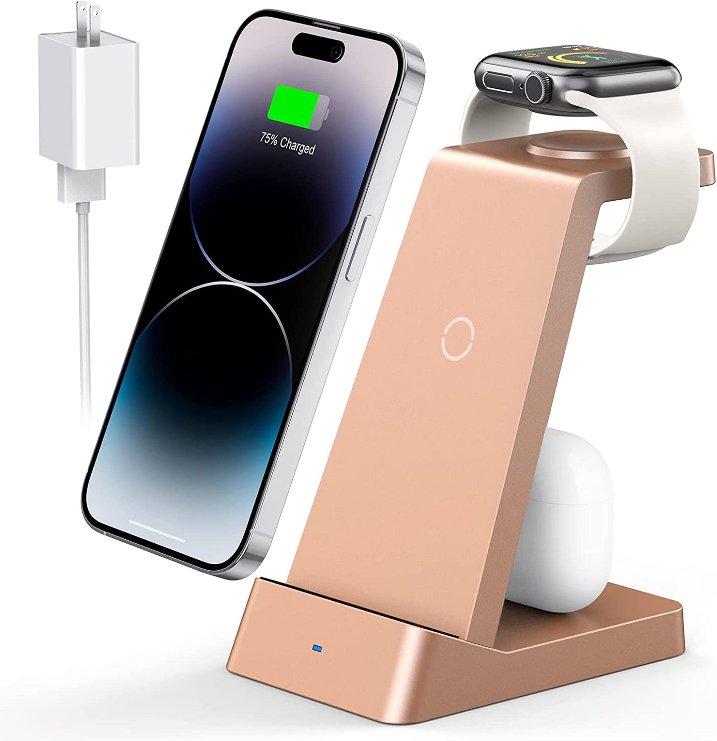 Wireless Charging Station, 18W Fast Wireless Charger for Iphone 14/13/12/11/Pro/Max/Se/Xs/Xr/X/8 Plus/8, 3 in 1 Wireless Charging Dock Stand for Apple Watch Series & Airpods (With Adapter)  Fuvuan Rose  