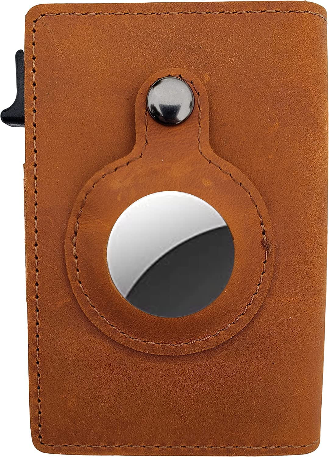 Airtag Wallet Case - Genuine Designer Leather Wallet for Men - 5-6 Pop up Credit Cards Money Holder, RFID Blocking - Slim, Thin, Trifold Wallet Air Tag Holder - Magnetic Close (Carbon Fiber)  Thepricesright4u Light Brown  