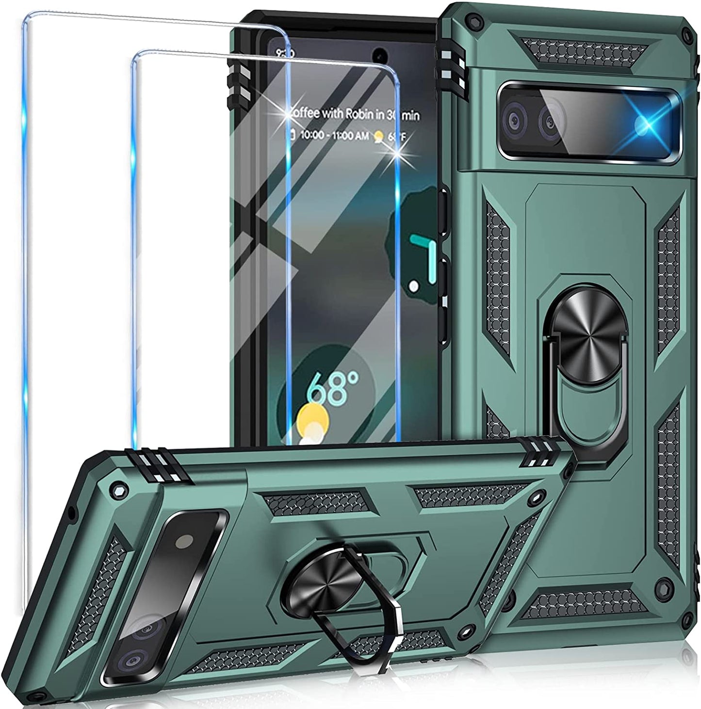 For Google Pixel 6A Case with Screen Protector, Military Grade Shockproof Heavy Duty Protective Phone Case Pass 16Ft Drop Test with Magnetic Kickstand Car Mount Holder for Google Pixel 6A 2022 Red  Vaki Green  