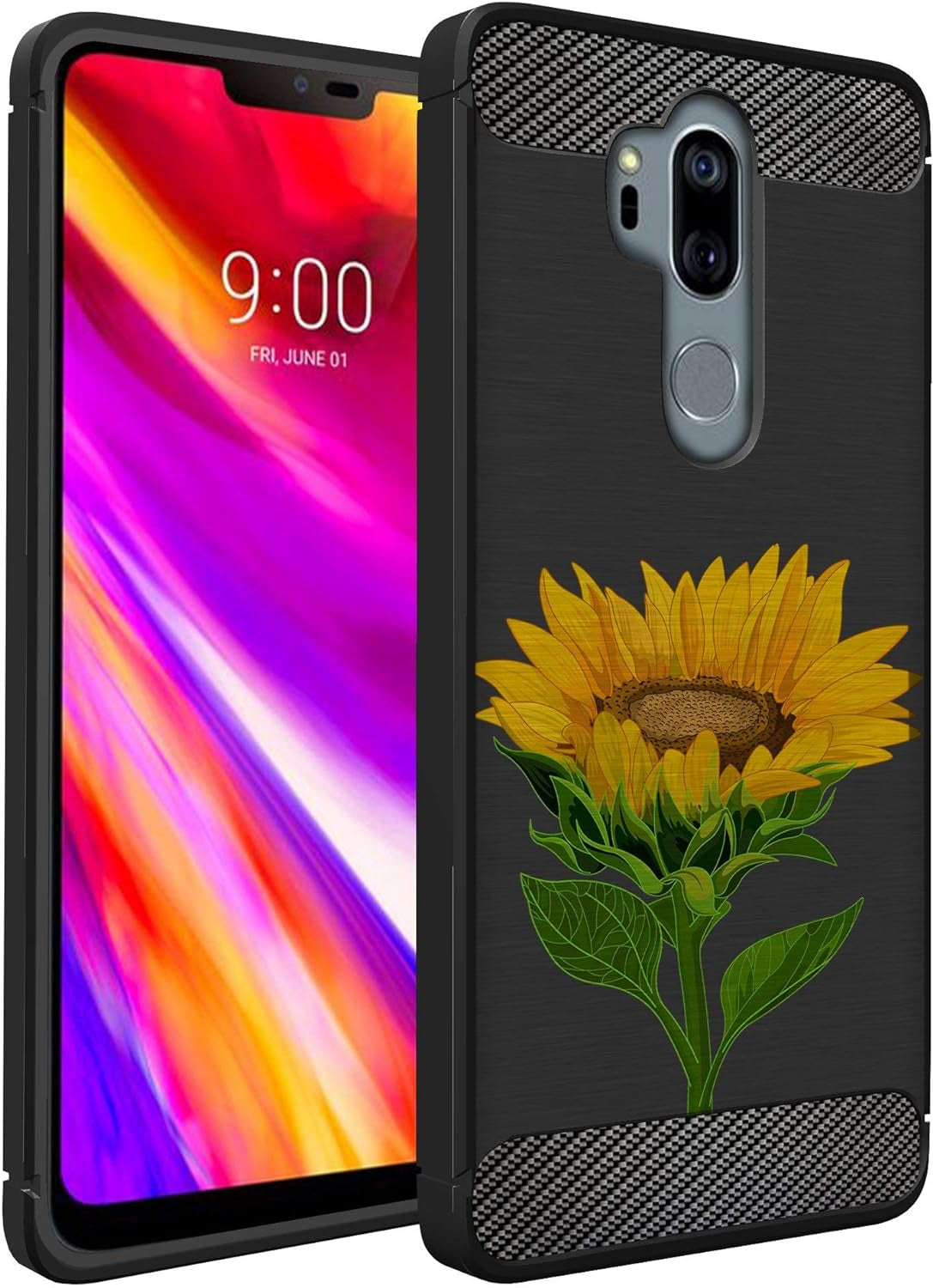Casesondeck Case Compatible with [LG G7 / LG G7 Thinq] Tribal Floral Matte TPU Flexible Carbon Fiber Textured (Horse Tribal)  CasesonDeck Sunflower  