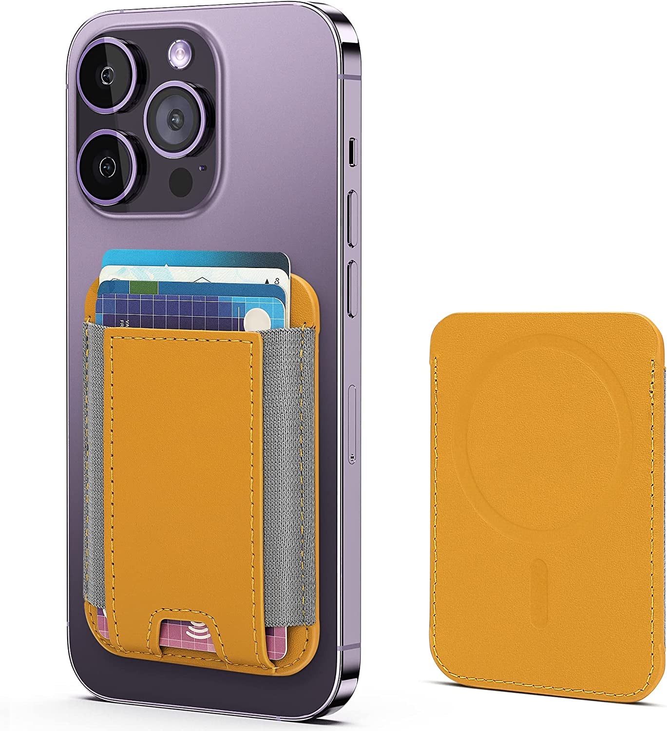 GANSBOL Magnetic Phone Wallet with Magsafe, Magnetic Magsafe Leather Wallet for Iphone 12/13/14 Series, Card Wallet Holder for Apple Magsafe, Fit 10 Cards, Deep Purple  GANSBOL Yellow  