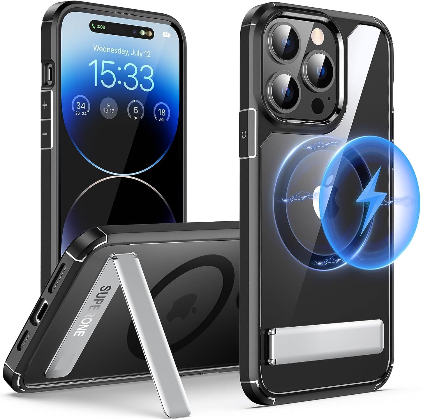 SUPERONE for Iphone 14 Pro Phone Magsafe Case with Stand, Magnetic Phone Case with Slim Adjustable Kickstand & Hard PC Back [10FT Mil-Grade Drop Tested] [Yellow Resistant] for Iphone 14 Pro, 6.1 In  SUPERONE   