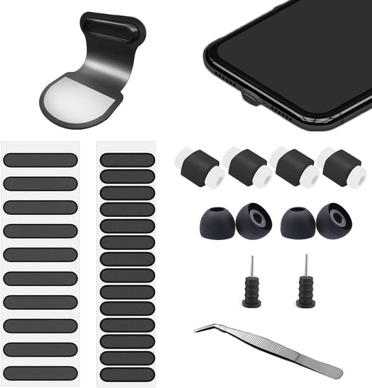 Anti Dust Plug Kit Compatible with Iphone 11/12/13/X/Xs Max/Xr and More, Dustproof Maintenance Kit for Iphone, Come with Phone Port Cover Cap Phone Speaker Anti-Dust Mesh Sticker and Other  Mepsies   