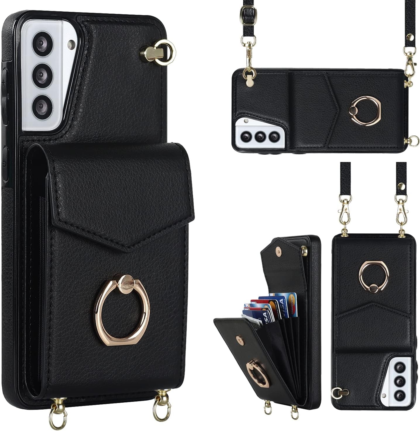 YYTVN for Samsung Galaxy S21 plus Case 5G 6.7 Inch, Minimalist Wallet Case with Ring Kickstand and Shoulder Strap, Shockproof Stylish Protective Cover for Galaxy S21 plus -Red  YYKeji Black Galaxy S21 Plus 