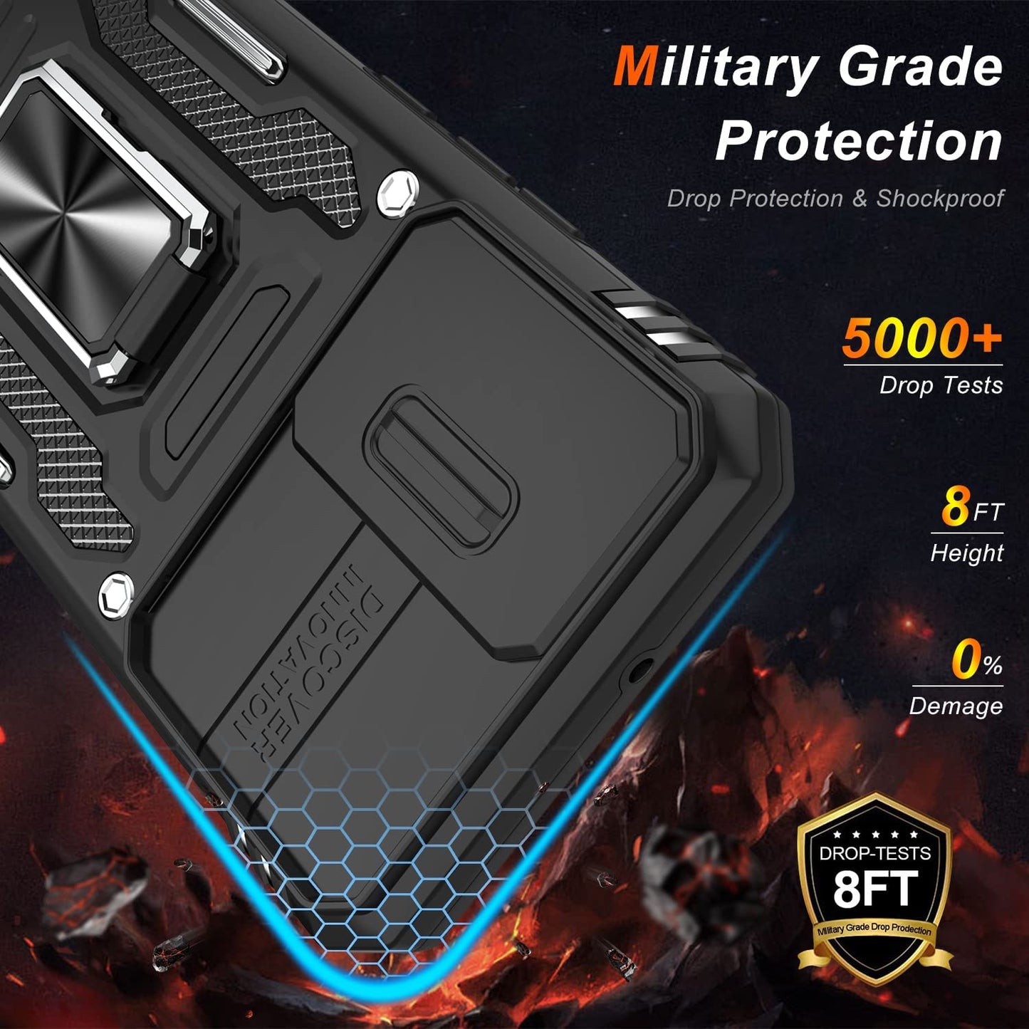 LUMARKE Galaxy S22 plus Case with Camera Cover,Samsung S22 plus Cover Pass 16Ft Drop Test Military Grade Heavy Duty Protective Phone Case with Kickstand for Samsung Galaxy S22 plus Black  LUMARKE   