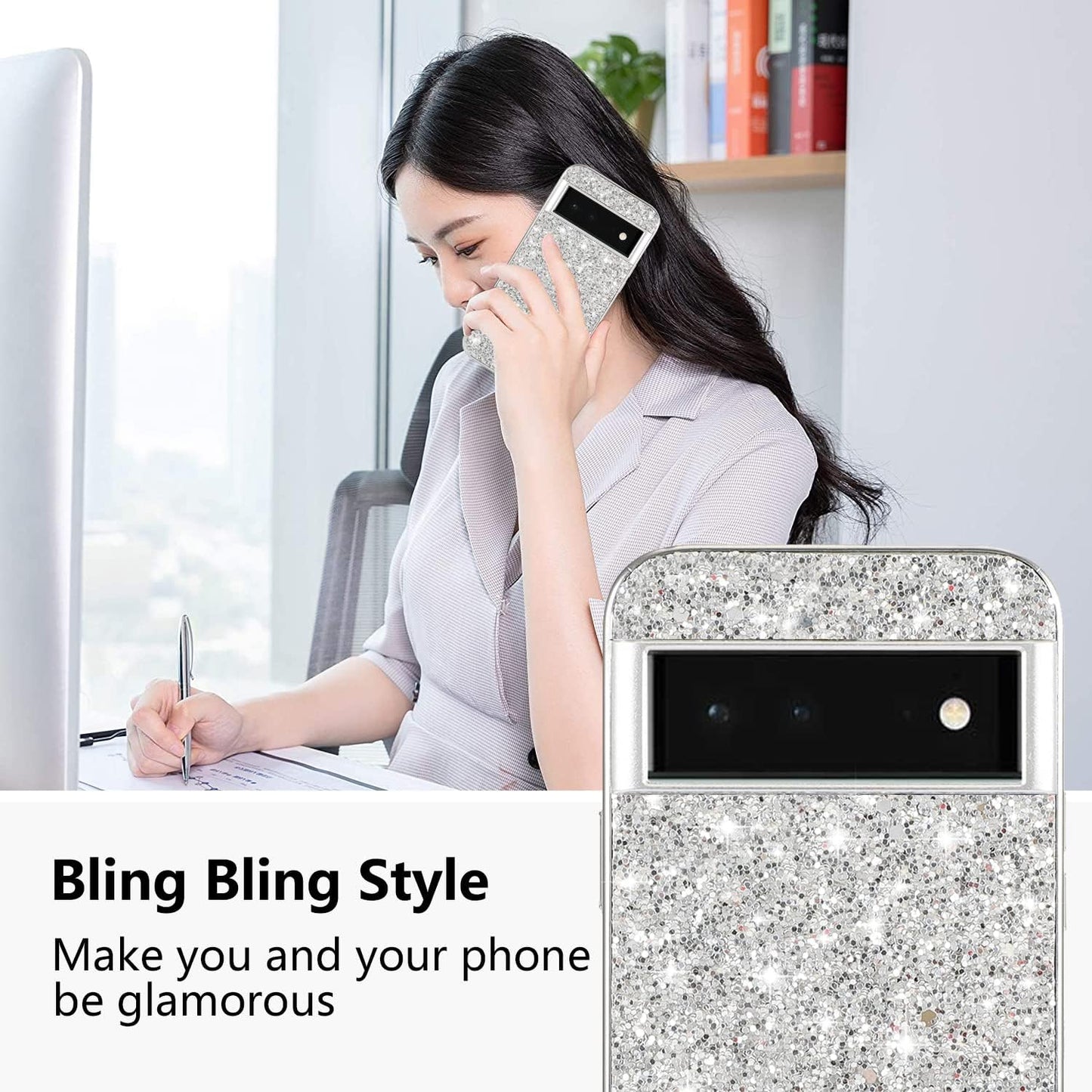 Compatible with Google Pixel 6 Pro Case Glitter Bling Google Pixel 6 Pro Phone Case for Girls Cute Bumper Shockproof Protective Case (Google Pixel 6 Pro, Silver)  Generic   