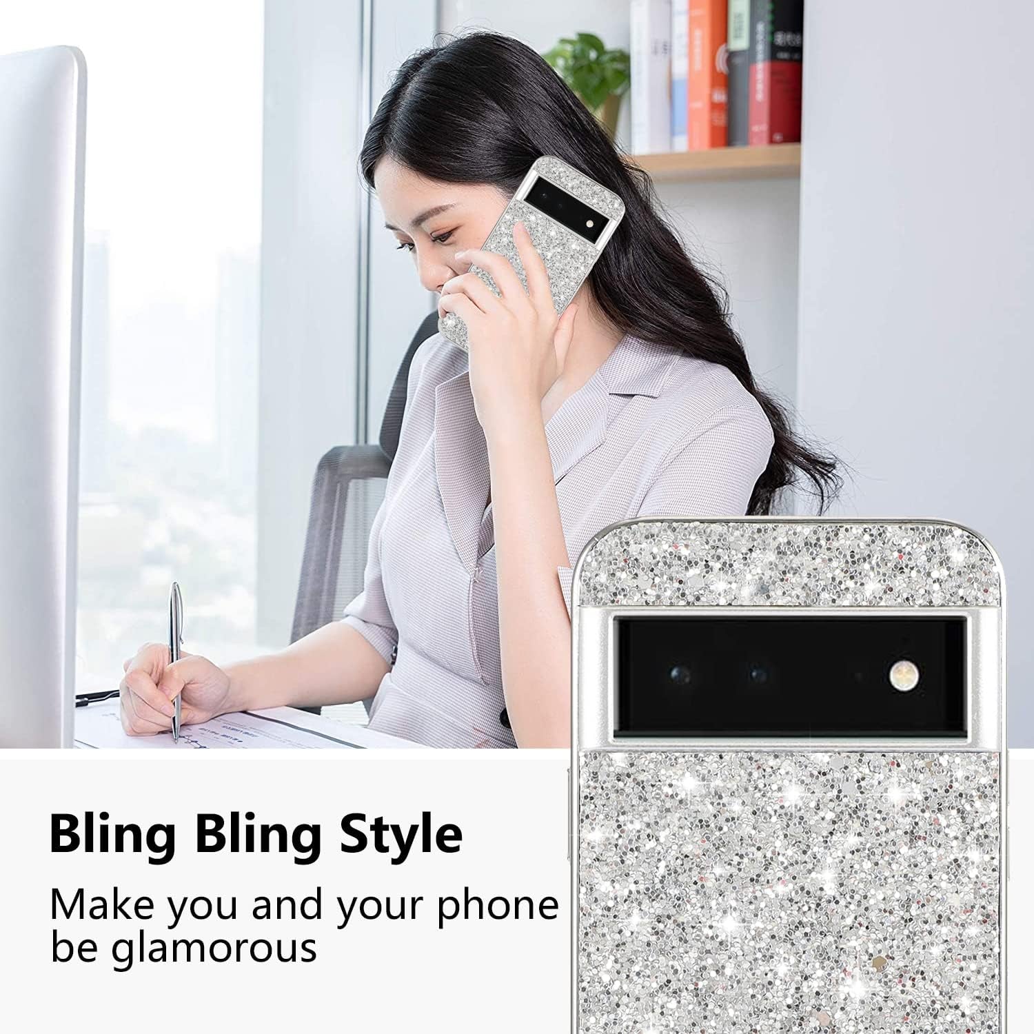 Compatible with Google Pixel 6 Pro Case Glitter Bling Google Pixel 6 Pro Phone Case for Girls Cute Bumper Shockproof Protective Case (Google Pixel 6 Pro, Silver)  Generic   