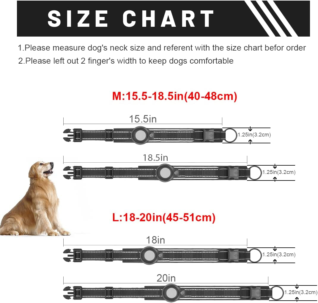 DERLOW Dog Collar with Airtag Case, Reflective Soft Neoprene Padded Breathable Nylon Pet Collar, Adjustable Airtag Dog Collar Holder for Small Medium Large Dogs, Black M  DERLOW   