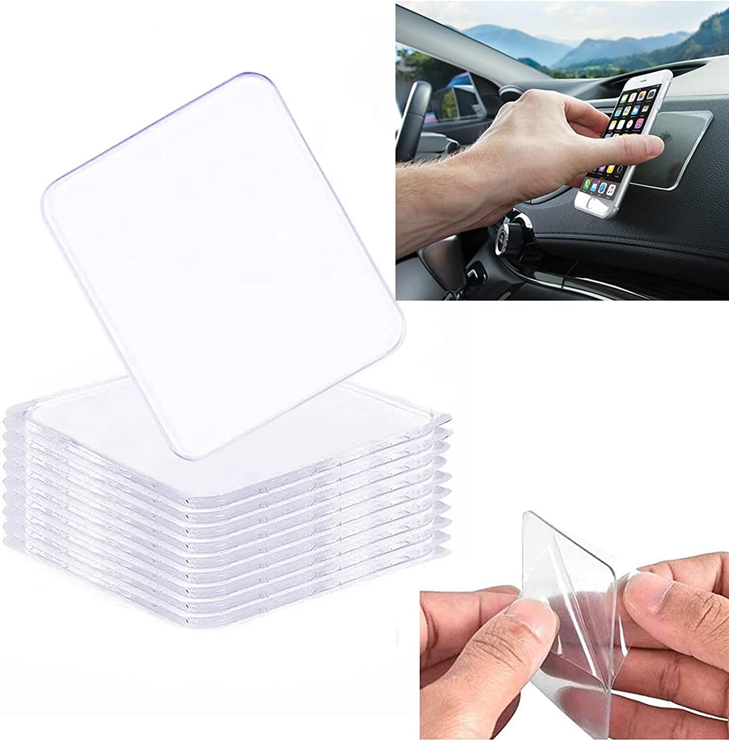 Ywhomal Traceless Super Sticky Gel Pads Anti-Slip Double Sided Gripping Pads for Auto Car Home Cell Phone Glass Photo Holder with Easy Remove Washable Reusable Design Pack of 10 (Transparent)  Ywhomal   
