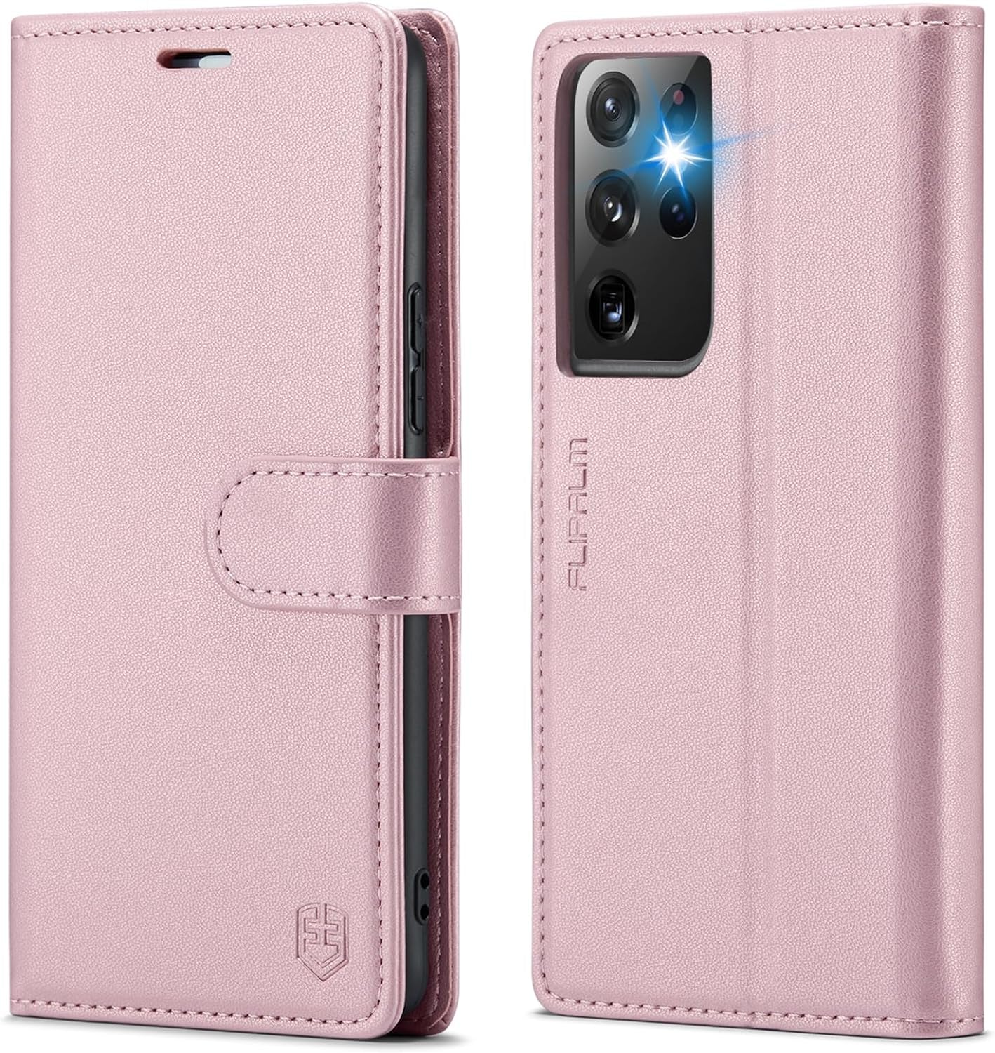 FLIPALM for Samsung Galaxy S21 Ultra Wallet Case with RFID Blocking Credit Card Holder, PU Leather Folio Flip Kickstand Protective Shockproof Cover Women Men for Samsung S21 Ultra Phone Case(Black)  FLIPALM Rose Gold  