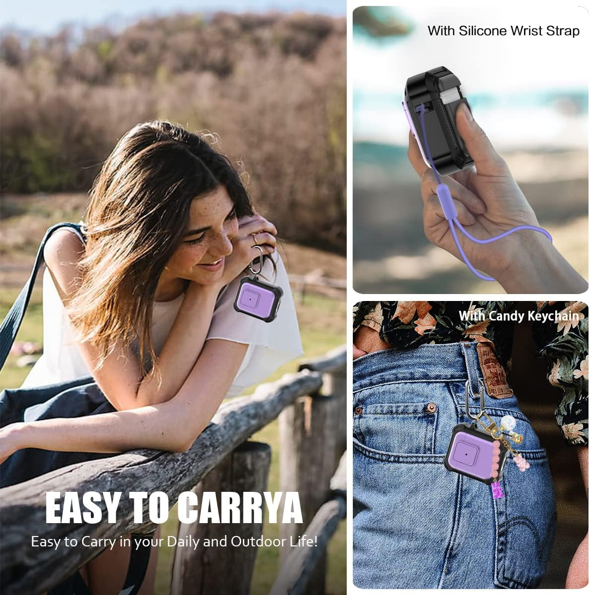 YIPINJIA [5 in 1] Case for Airpods 2&1 with Secure Lock, PC+TPU Shockproof Protective Airpods Cover Case for Women Compatible with Airpods 1 & Airpods 2 Case with Fashion Candy Keychain (Purple)  YIPINJIA   