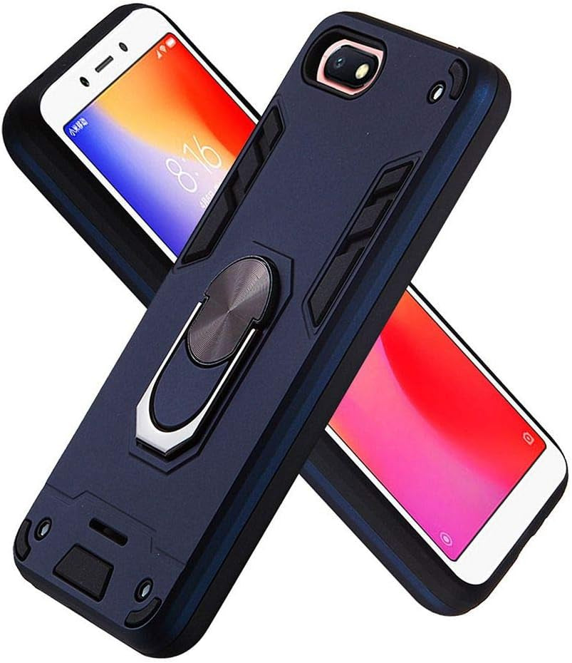 Xiaomi Redmi 6A Case, SATURCASE Armor Hybrid 2 in 1 [PC & Silicone] Dual-Layer Ring Kickstand Bumper Shockproof Protective Case Cover for Xiaomi Redmi 6A (Dark Blue)  SATURCASE   