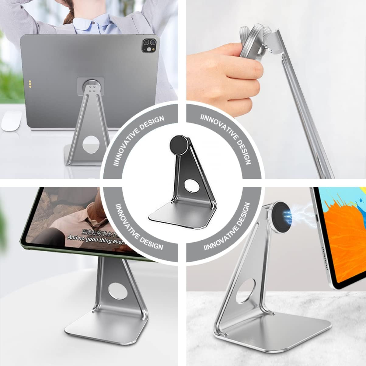 SOLUSTRE Tablet Holder Mount Clamp Aluminium Alloy Cell Laptop Suction Table Desk Holder Stents Accessories Dock Tablet Stand Cradle Multifunction Bracket Magnetic Clip Home Office Laptop Stand  SOLUSTRE   