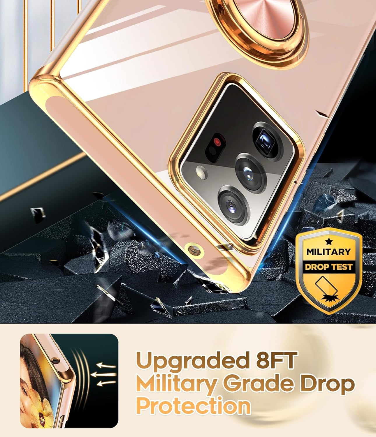 Leyi for Galaxy Note 20 Ultra Case: 360° Rotatable Ring Holder Magnetic Kickstand, Plating Rose Gold Edge Protective Samsung Galaxy Note 20 Ultra Case, Pink  LeYi   