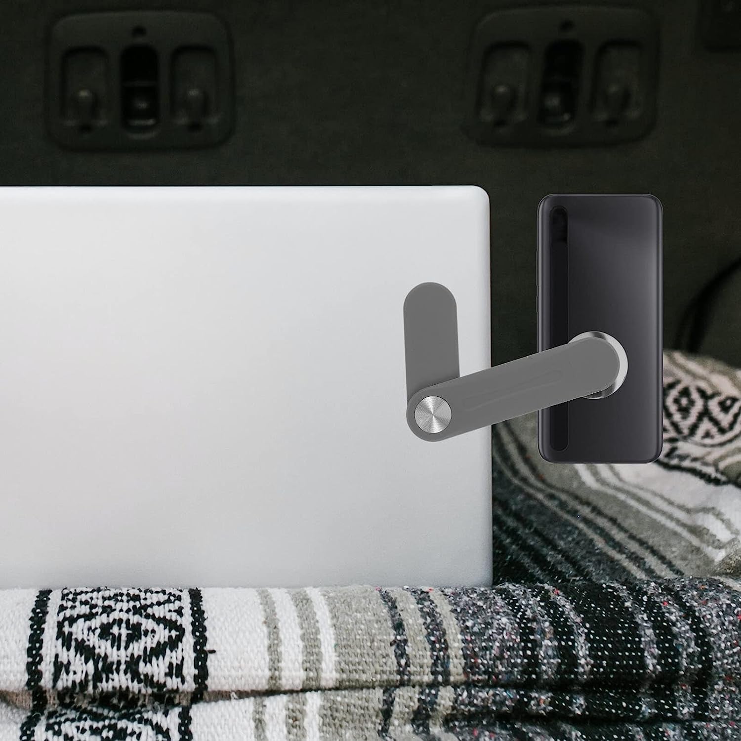 SOLUSTRE Magnetic Laptop Phone Holder Adjustable Phone Monitor Side Mount Foldable Computer Expansion Bracket Compatible with Any Phone Light Grey  SOLUSTRE   