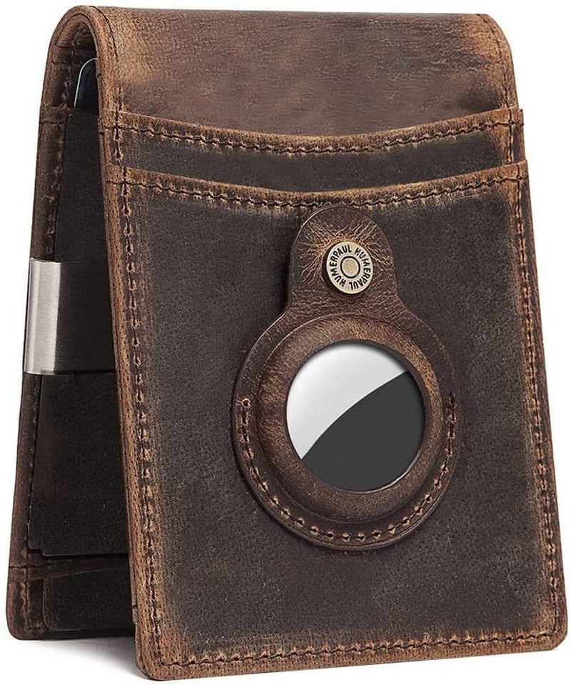 Mens Wallets, Mens Leather Rfid Bifold Wallet with 2 ID Windows, Apple Airtag Wallet Men, Slim Larger Capacity Genuine Leather Money Clip with Gift Box, Fashion Crazy Horse Leather Wallet for Him  AULKZIOV   