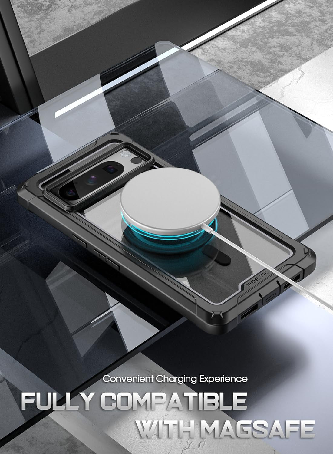 Poetic Guardian Magpro Case for Google Pixel 8 Pro, [Compatible with Magsafe][20Ft Mil-Grade Drop Tested], Built-In Screen Protector Work with Fingerprint Id,Full Body Hybrid Rugged Case, Black/Clear  Poetic   