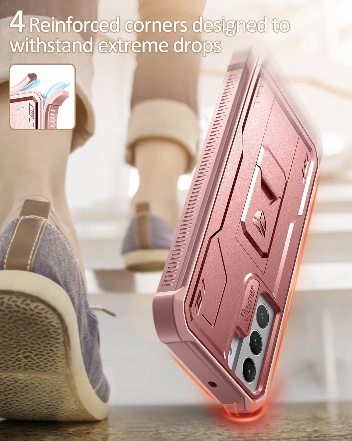 Dexnor for Samsung Galaxy S22 plus Case, [Built in Screen Protector and Kickstand] Heavy Duty Military Grade Protection Shockproof Protective Cover for Samsung Galaxy S22 plus 5G,Peony Pink  Dexnor   