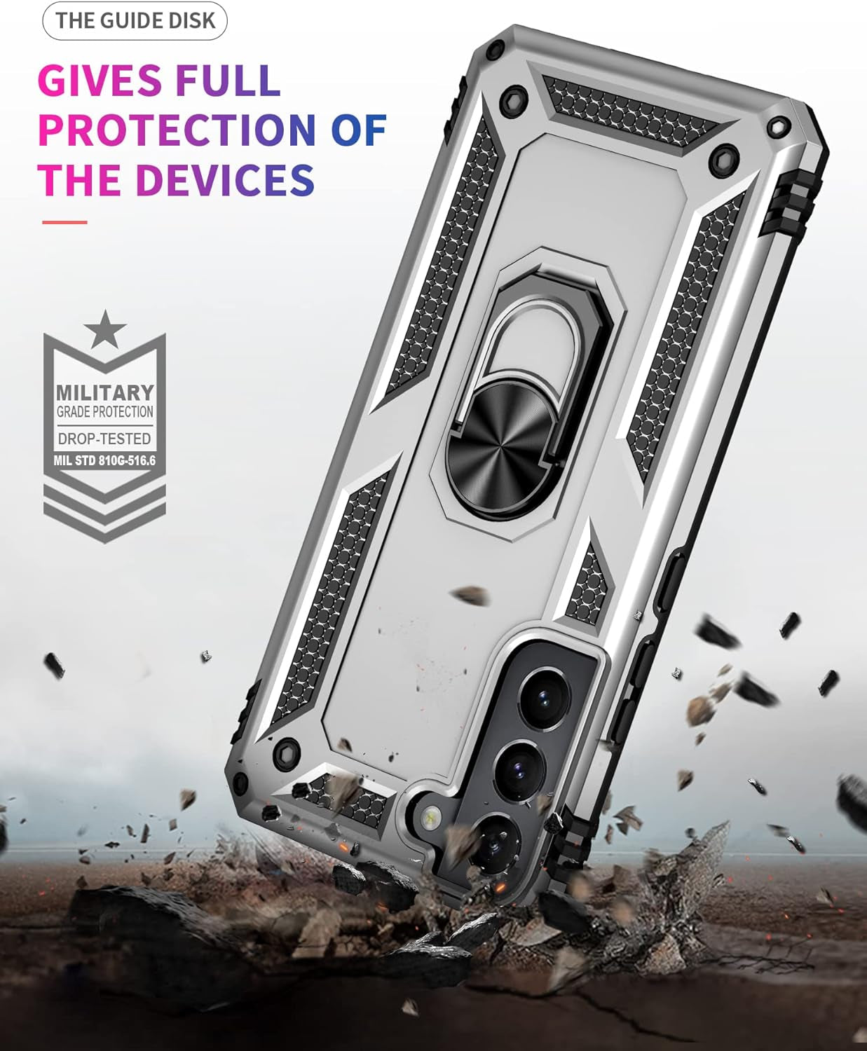 Military Grade Drop Impact for Samsung Galaxy S22 plus Case Galaxy S22+ plus 5G Case 360 Metal Rotating Ring Kickstand Holder Armor Heavy Duty Shockproof Case for Galaxy S22+ plus Phone Case (Silver)  Dionsibei   