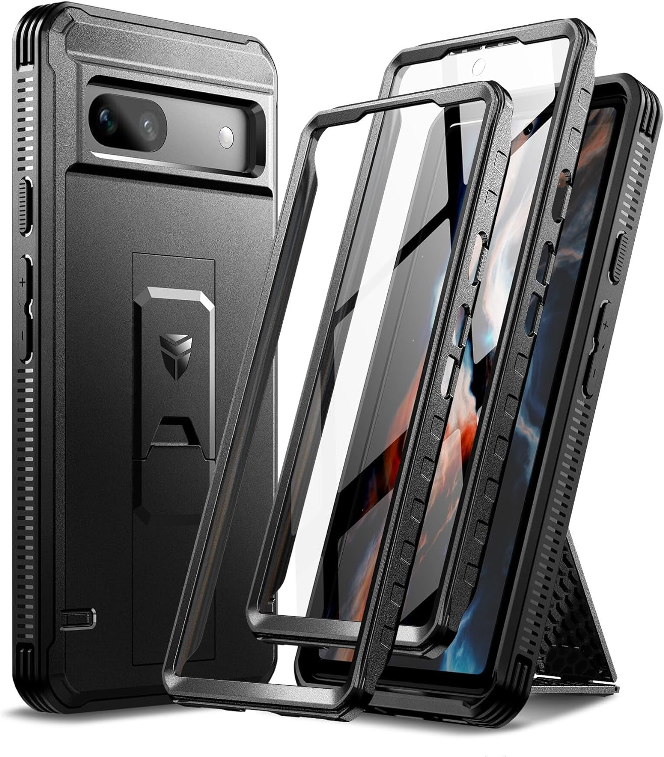 Dexnor Full Body Case for Google Pixel 7A, Built-In Screen Protector and Kickstand, [Extra Front Frame] Heavy Duty Military Grade Protection Shockproof Rugged Cover Case for Pixel 7A 5G, Red  Dexnor Black Pixel 7A 