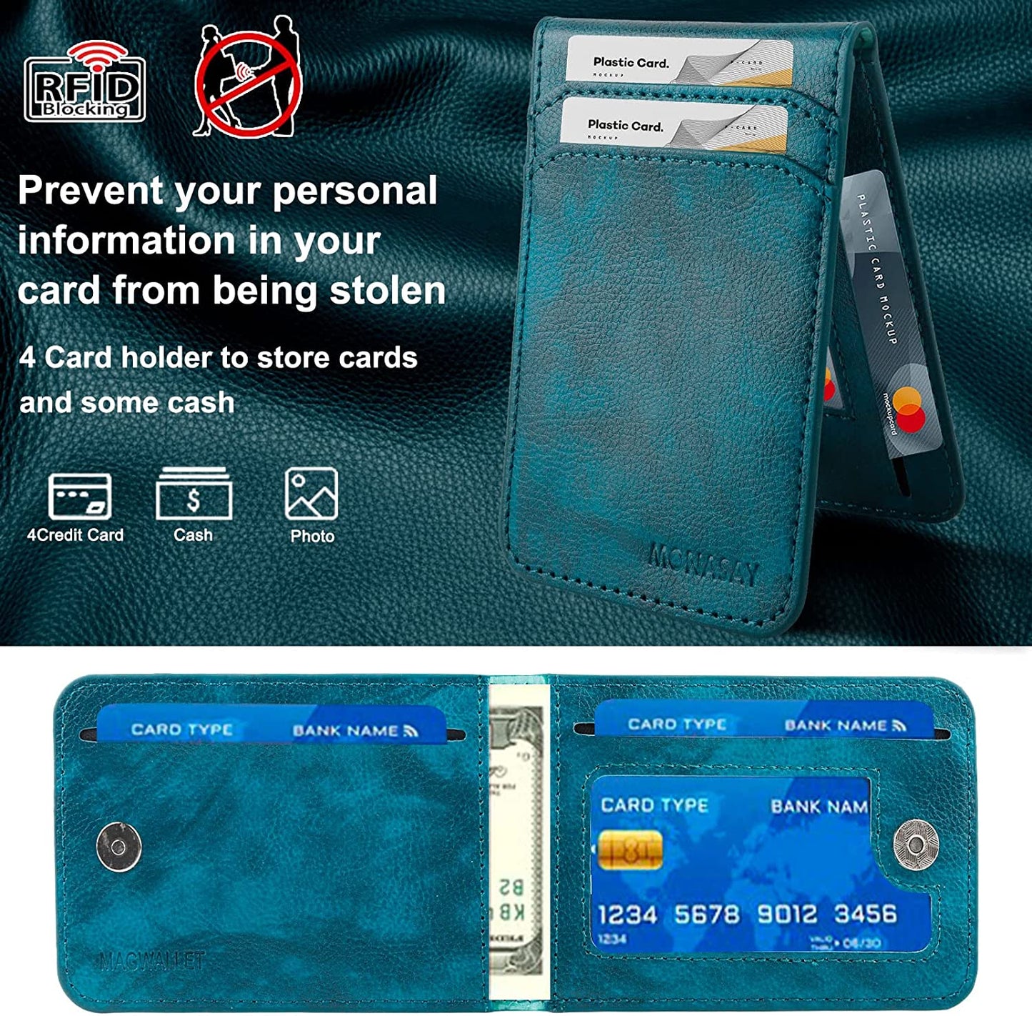 MONASAY Magwallet Case for Iphone 13 Pro Max,[Support Magsafe Wireless Charging][Glass Screen Protector] Flip Magnetic Leather Wallet Phone Cover with Detachable RFID Blocking Card Holder, Dark Green  MONASAY   