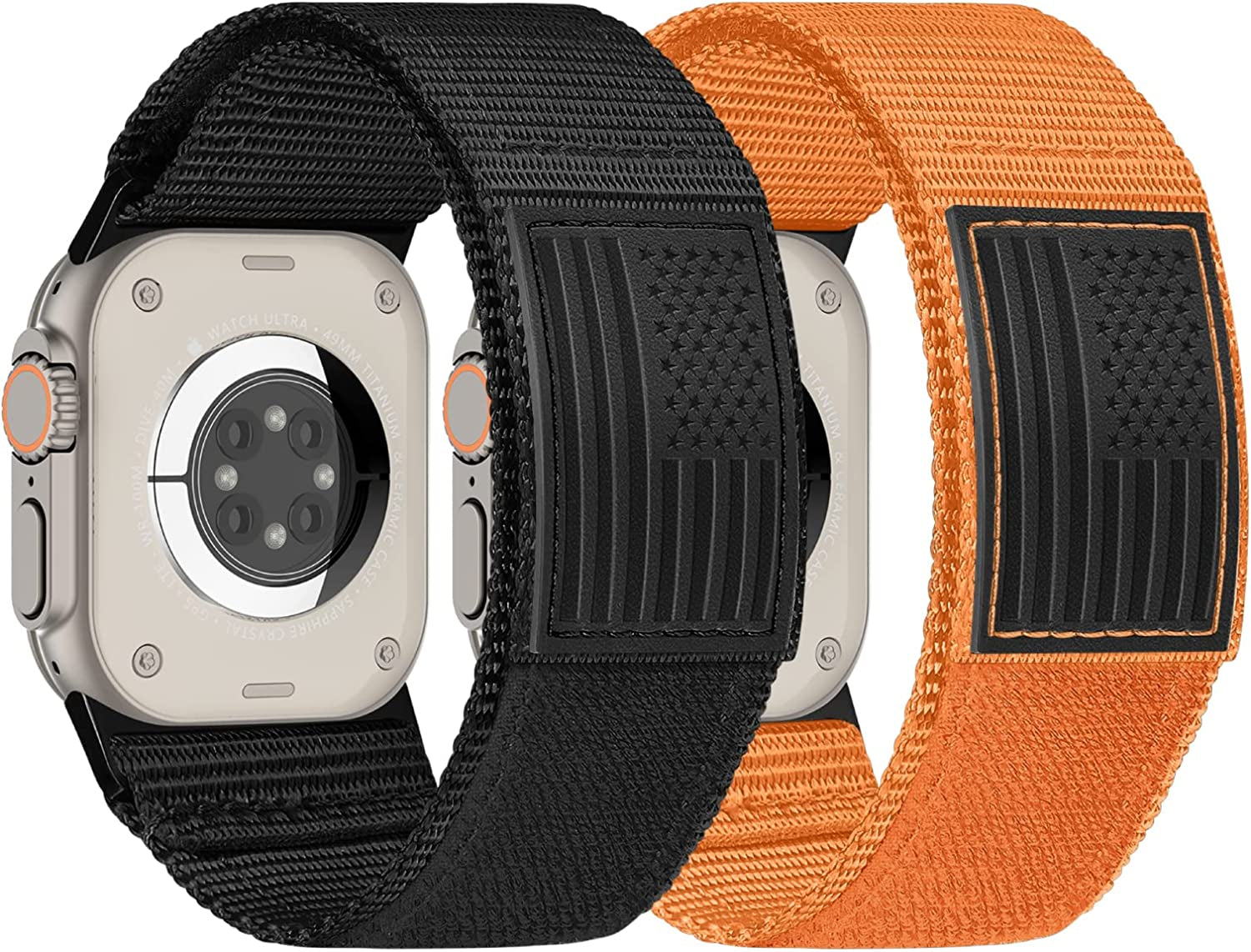 Suitisbest Bands Compatible for Apple Watch Ultra Band 49Mm 45Mm 44Mm 42Mm for Men, Wide Nylon Sports Strap Wristbands for Iwatch Ultra Series 8 7 6 5 4 3 2 1 SE, 2-Pack  Suitisbest Black/Orange 42/44/45/49MM Extra Large 