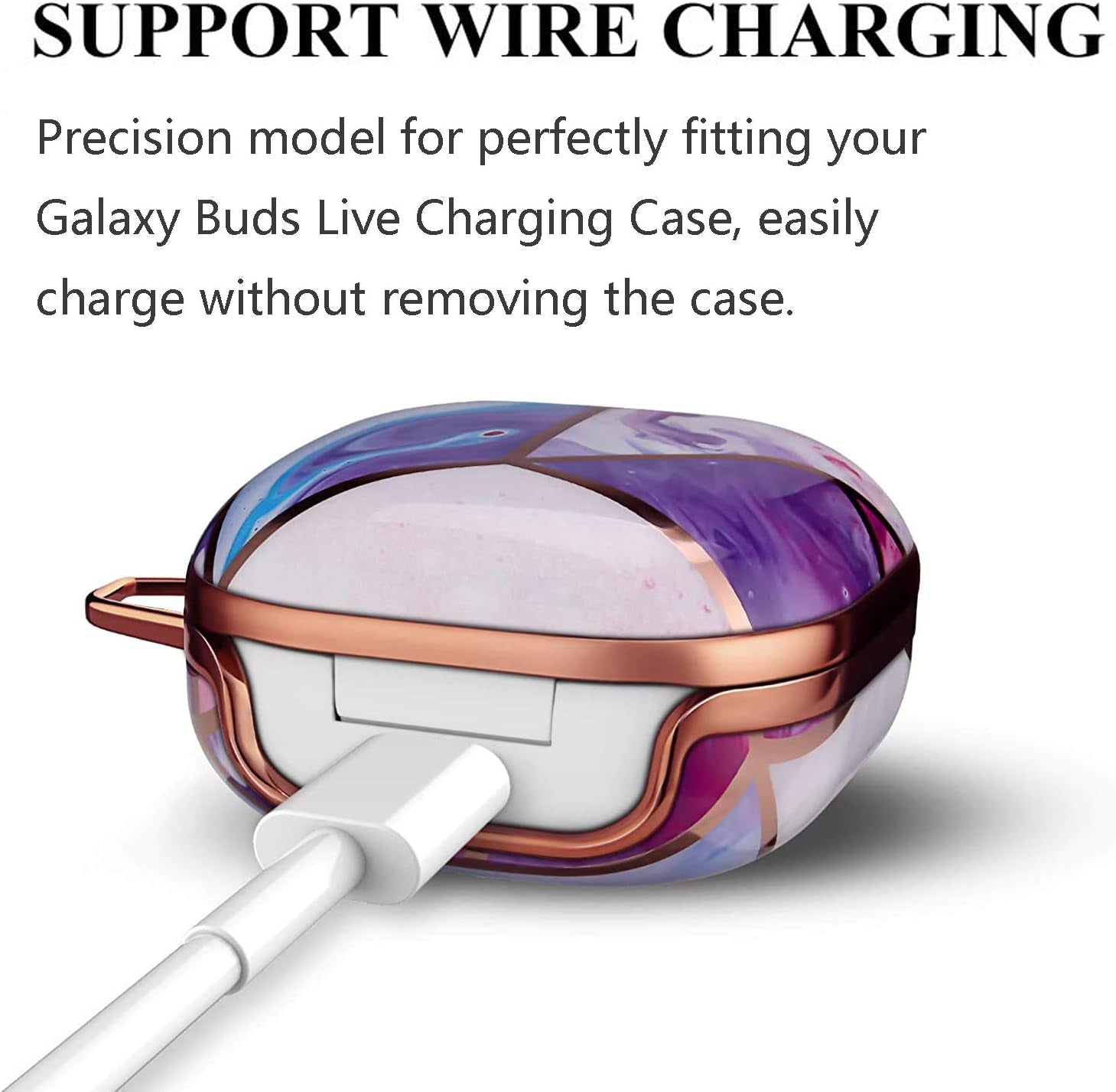 YOMPLOW Case Compatible with Samsung Galaxy Buds Live/Buds Pro - 2021 Hard Carrying Case Protective Wireless Charging Cover Skin with Keychain for Women&Girls (Purple Gold Marble)  Hansont Inc   