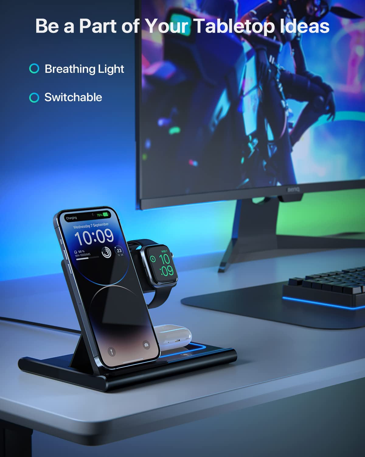 𝟐𝟎𝟐𝟑 𝐍𝐞𝐰 Wireless Charging Station, 3 in 1 Wireless Charger for Multiple Devices Apple for Iphone 14 13 12 Pro & Max Series, Apple Watch 3-8/Ultra, Airpods Pro/3, Samsung Phones, Galaxy Earbuds  Figollty   