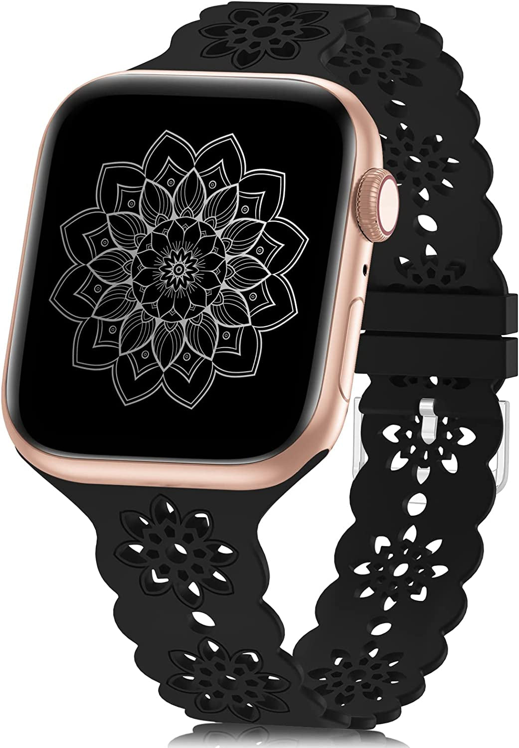 Floral Silicone Band Compatible with Apple Watch Bands 38Mm 40Mm 42Mm 44Mm 41Mm 45Mm 49Mm Women Men, Slim Hollow-Out Design Wristbands Soft Sport Breathable Watch Bands for Iwatch Ultra SE Series 8/7/6/5/4/3/2/1  Wewatri   