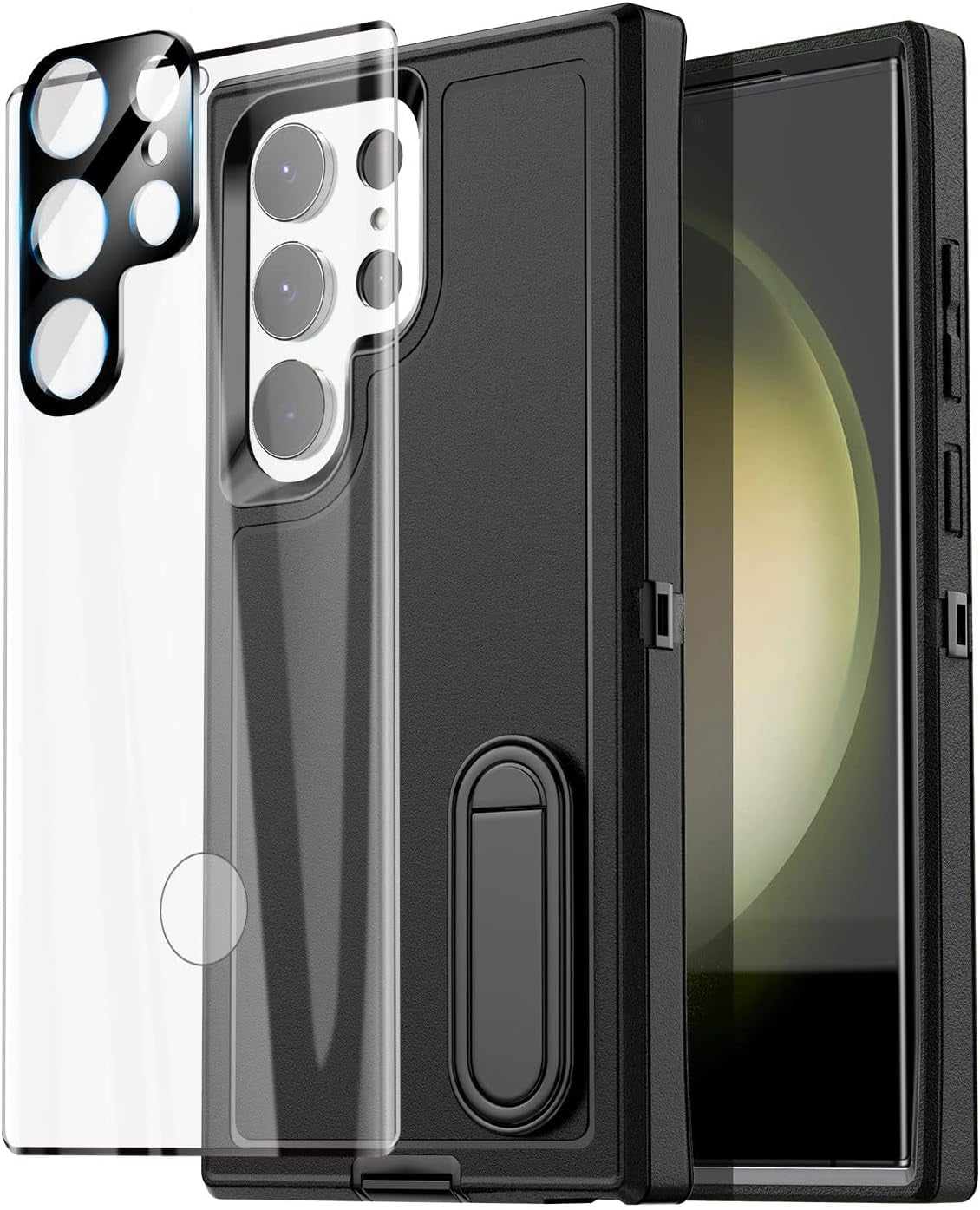 Aicase for Samsung Galaxy S23 Ultra Case,Heavy Duty Drop Protection Full Body Rugged Shockproof Military Protective Tough Durable Cover for Samsung Galaxy S23 Ultra 6.8"_Burgundy/Pink  AICase Black With Glass Protector+Camera Lens  