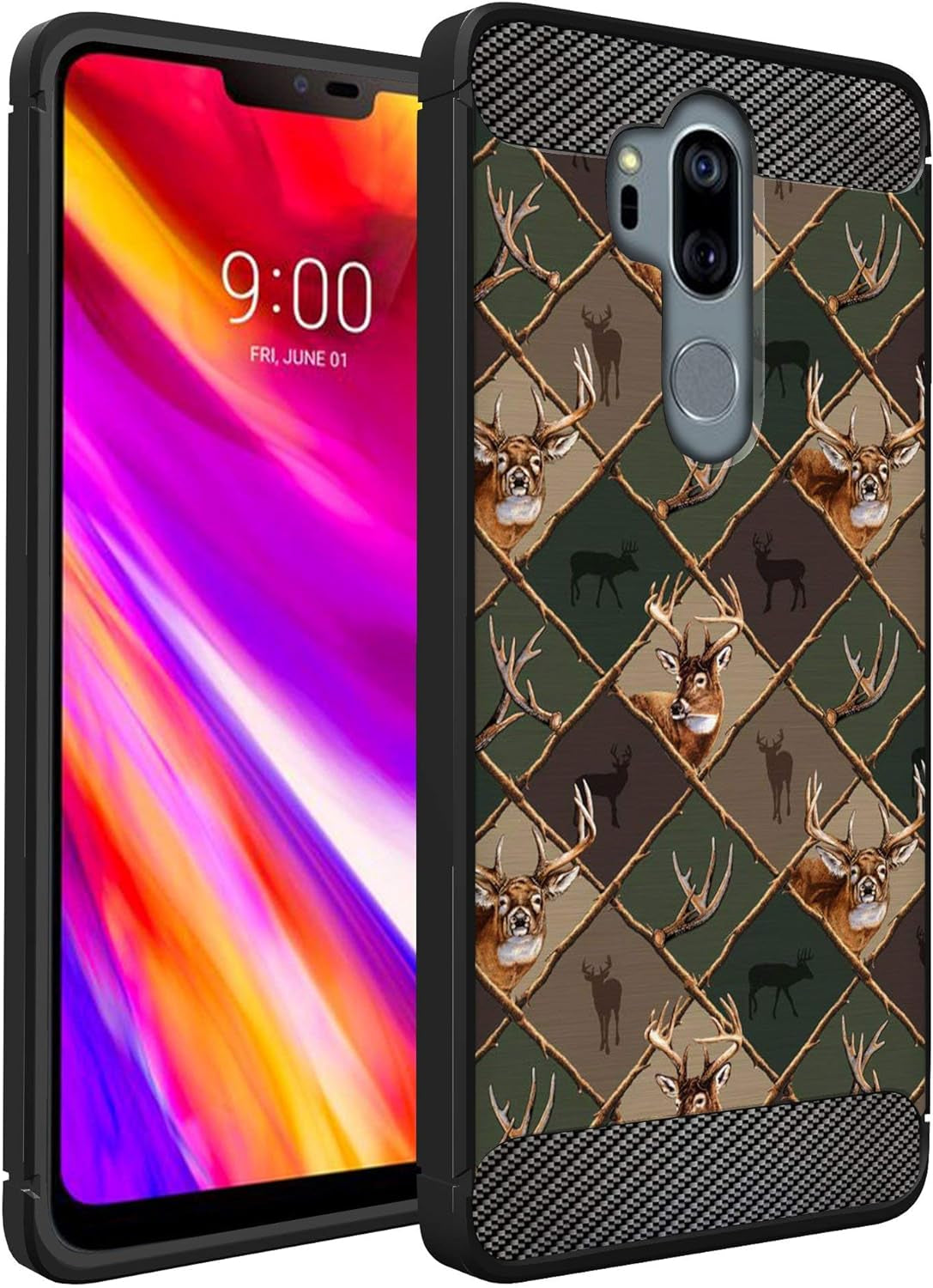 Casesondeck Case Compatible with [LG G7 Thinq | LG G7] LG G7 Design Case, Slim Black Flexible Sleek Shock Protection TPU Case (Pink Galaxy Stars)  CasesonDeck Deer Emblem Pattern  