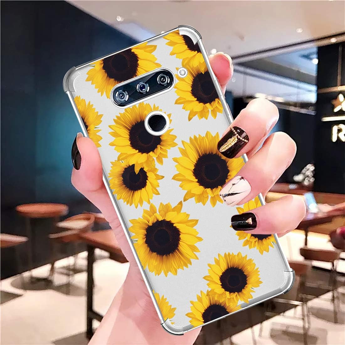 Sidande for LG V40 Case, for LG V40 Thinq Case with Flowers, Shockproof Clear Floral Soft Flexible TPU Slim Phone Case Cover for LG V40/For LG V40 Thinq 2018 (Sunflower)  sidande   