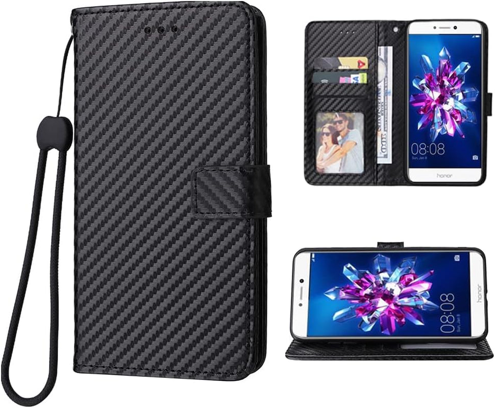 WWAAYSSXA Compatible with Huawei P10 Lite Wallet Case Wrist Strap Lanyard and Leather Flip Card Holder Stand Cell Accessories Phone Cover for Hawaii P10Lite 10P P 10 10Lite 2017 Women Men Black  WWAAYSSXA   