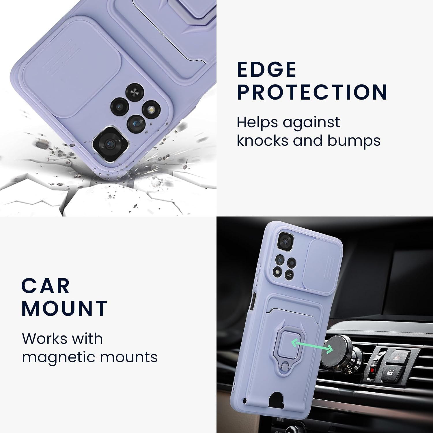 Kwmobile Plastic Case Compatible with Xiaomi Redmi Note 11 Pro+ 5G / Note 11 Pro plus 5G - Case with Metal Stand Card Slot Finger Holder - Lavender  KW-Commerce   