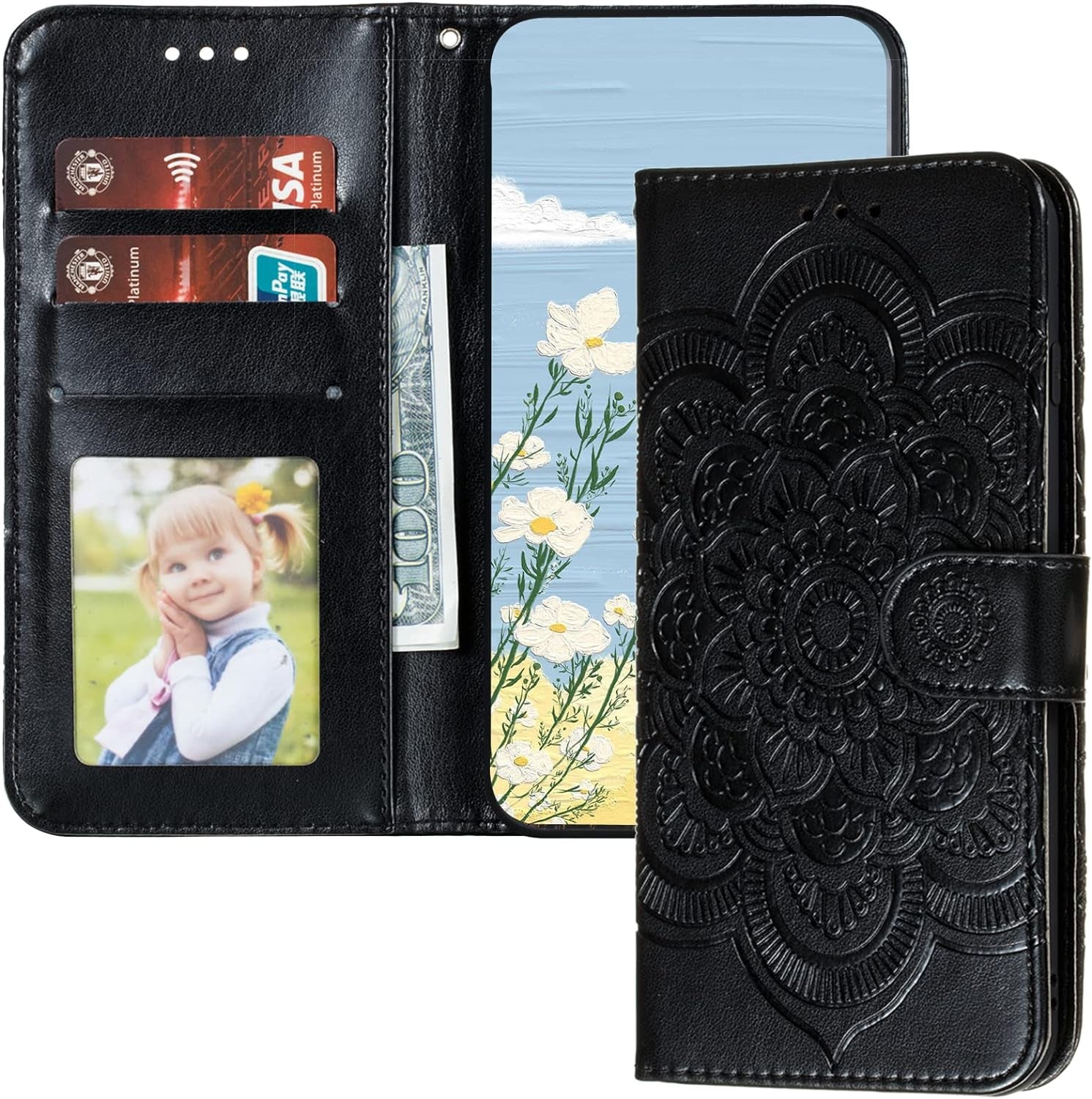 LEMAXELERS for LG V40 Thinq Case Flip Premium Wallet Phone Case PU Leather Mandala Embossed Shockproof Cover with Kickstand Card Holder Cover for LG V40 / LG V40 Thinq Mandala Green LD  LEMAXELERS Ld: Black  