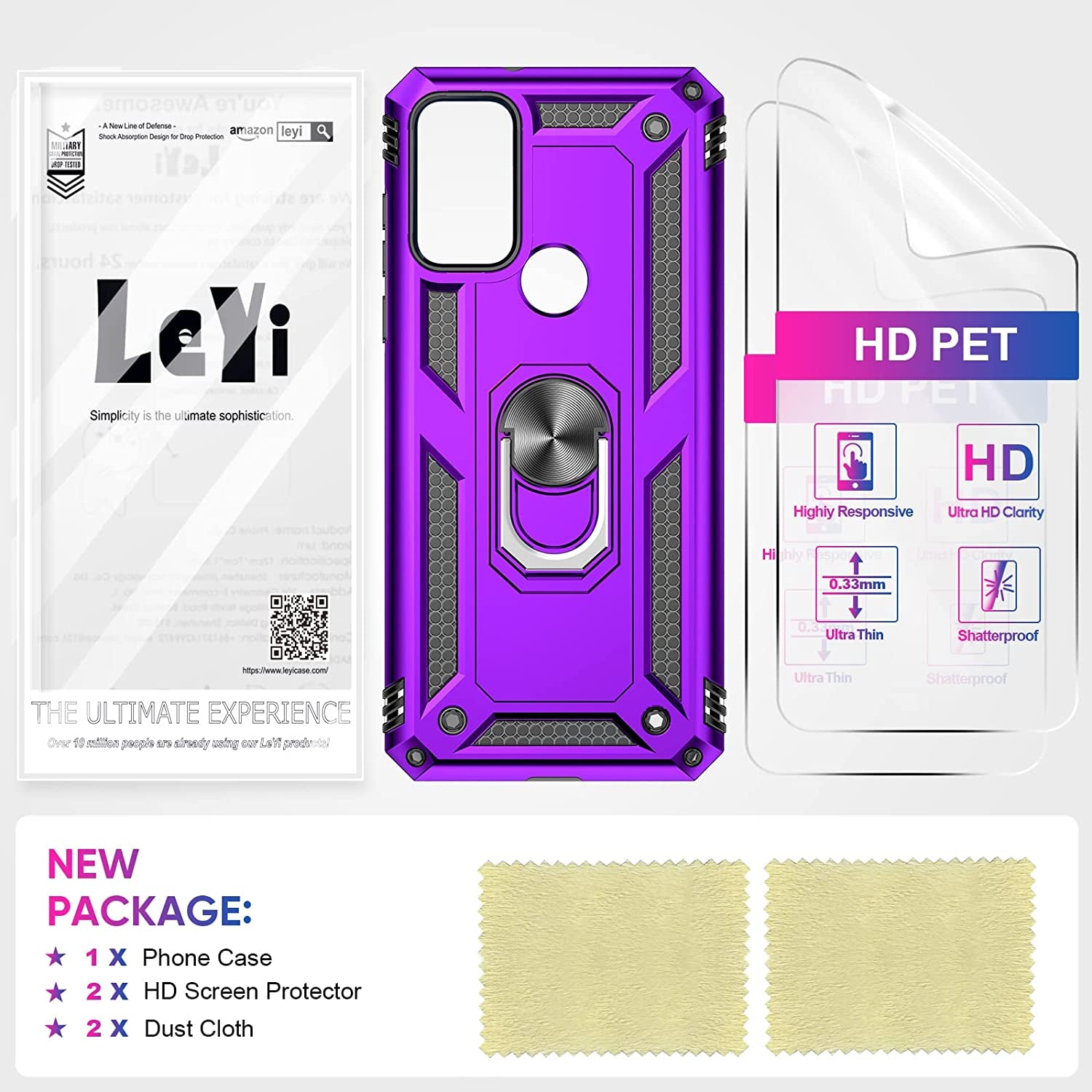 Leyi for Motorola G Play 2023 Phone Case, Moto G Play Case with Screen Protector for Girls Boys, [Military-Grade] Heavy Duty Case with Magnetic Metal Ring Kickstand for Moto G Play 2023, Purple  LeYi   
