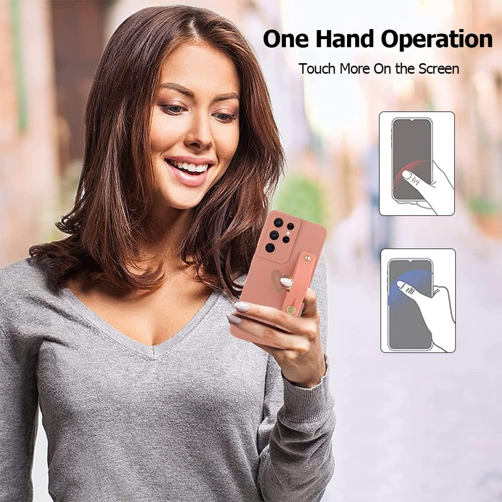 Fiyart Designed for Samsung Galaxy S21 Ultra Case with Phone Stand Holder Cute Love Hearts Protective Camera Protection Cover with Wrist Strap for Women Girls for Galaxy S21 Ultra 6.8"-Pink  Fiyart   