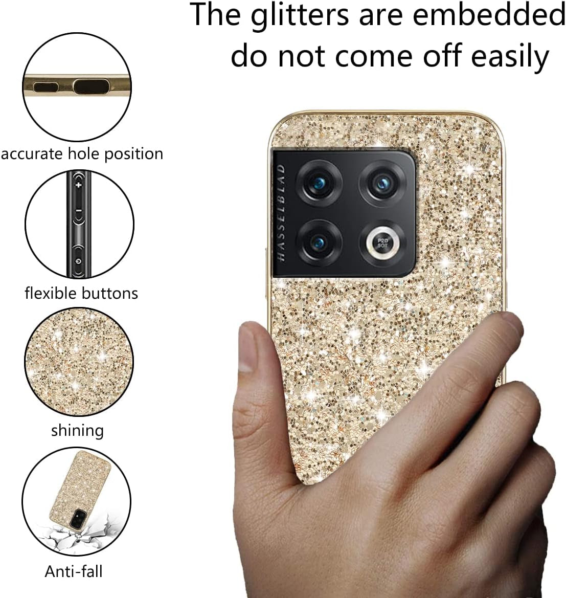 Jancyu Compatible with Oneplus 10 Pro Case, Shockproof Phone Cases for Oneplus 10 Pro Glitter Protective Cover for Women Cute Accessories (Gold)  Jancyu   