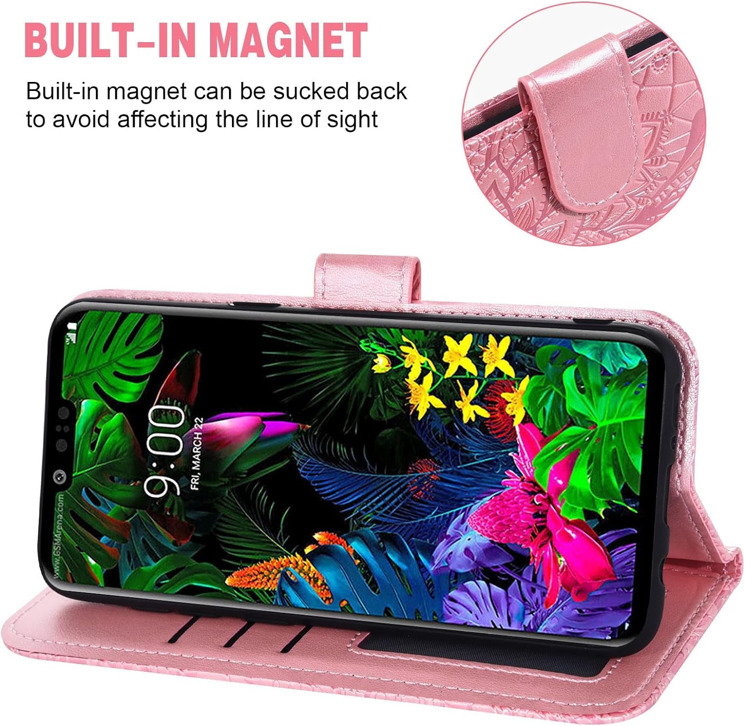 Asuwish Phone Case for LG G8 Thinq with Tempered Glass Screen Protector and Lace Wallet Cover Flip Card Holder Stand Kickstand Cell Accessories LGG8 Thin Q G 8 LG8 G8Thinq Lgg8Thinq 8G Women Rose Gold  Asuwish   