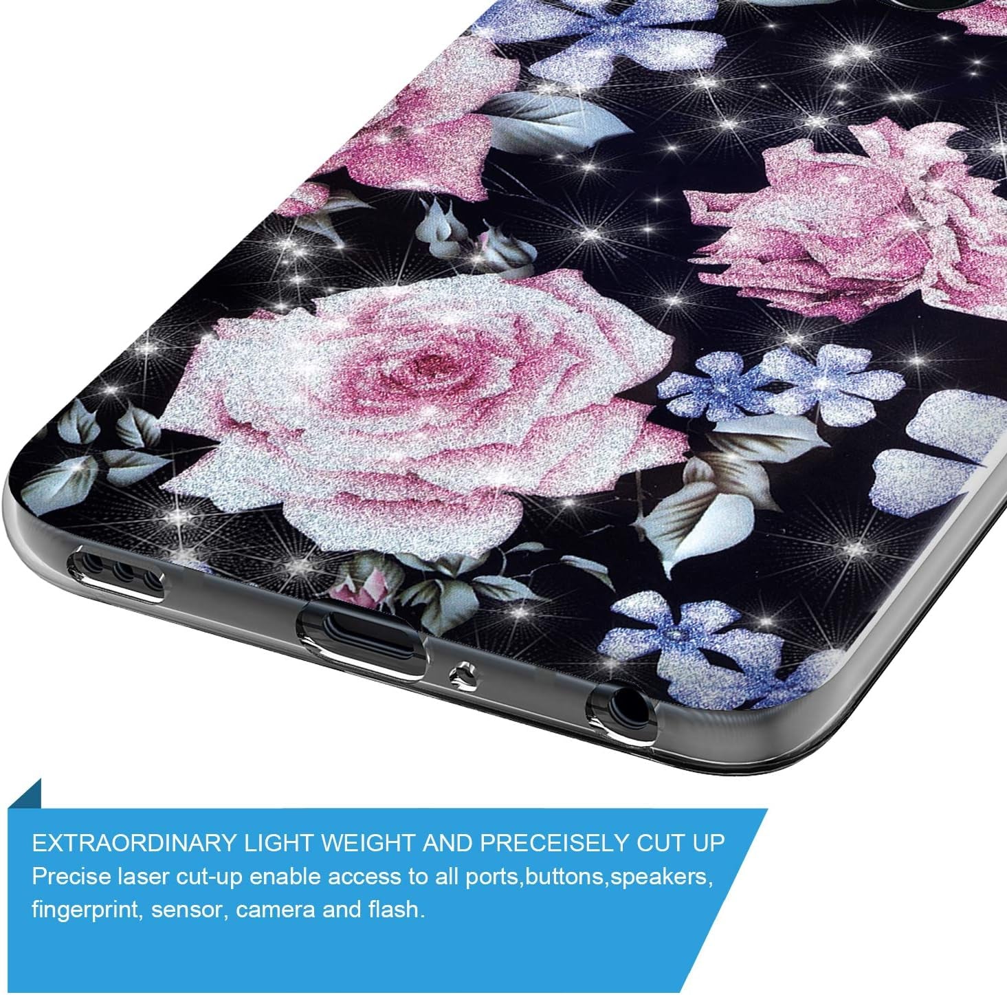 GORGCASE Phone Case Compatible for LG V40 THINQ 2018 Case, LG V40 CASE with Screen Protector,Slim PC Anti-Scratch Shock-Proof Cute Sparkle Bling Girls Women Protective Cover for LG V40 Black Flower  GORGCASE   