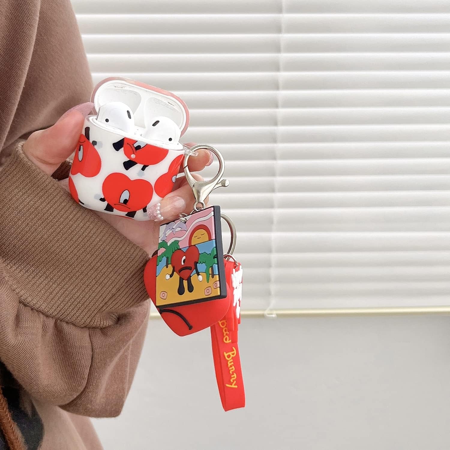 Cute Airpod 1/2 IMD Case,3D Fashion Popular Cool Bad Bunny TPU Headphone Case,Airpods 1/2 Generation with 3D Cartoon Key Chain Soft Skin Case (For Airpods 1/2)  TXSPYYHQFZC   